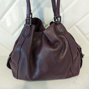 Coach Edie pebbled leather carryall shoulder hobo bag purse Oxblood 